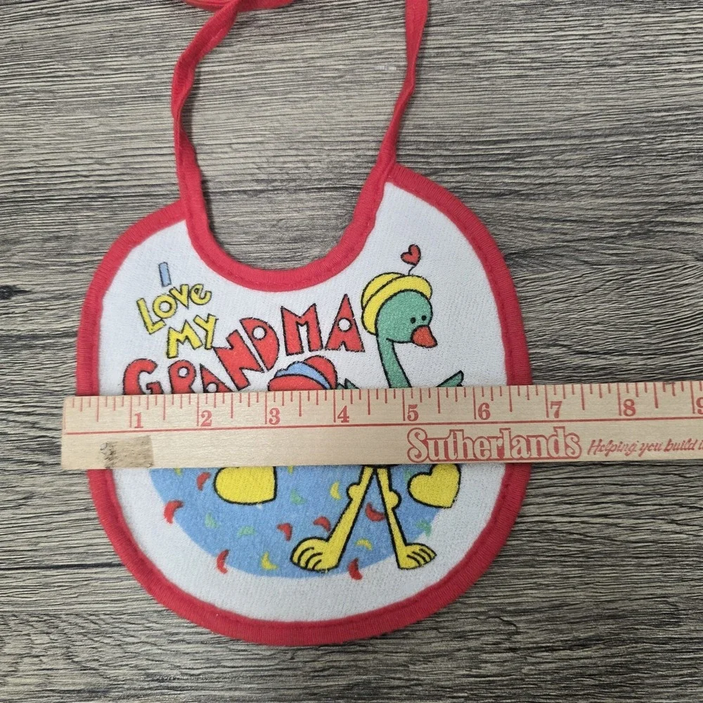 (2) Playskool Baby Bib I Love My Grandma Bird Heart‎ Vintage Flamingo Bears Lion